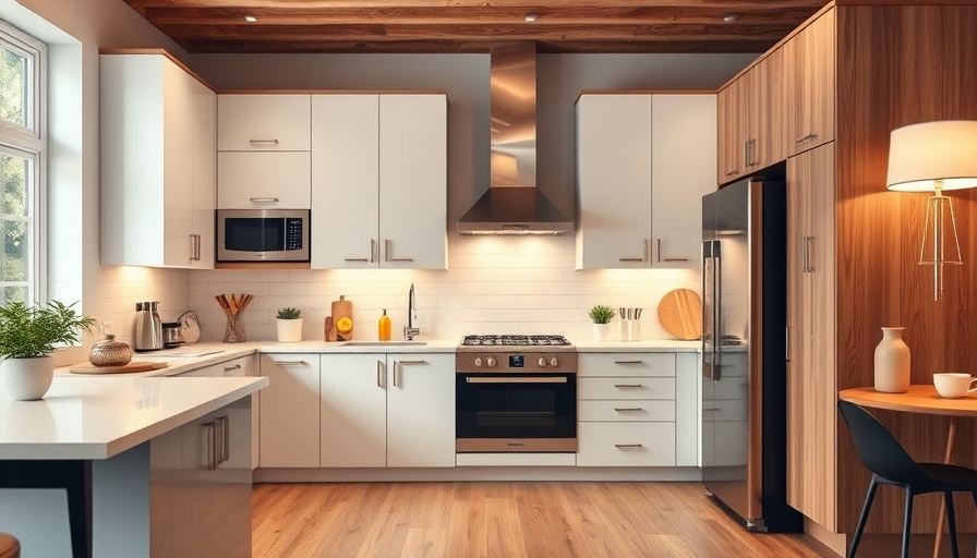 Warm contemporary kitchen with white and wood cabinets