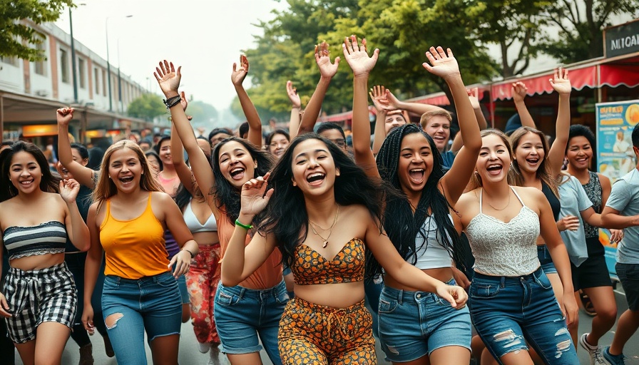 Gen Alpha kids dancing energetically at outdoor festival.