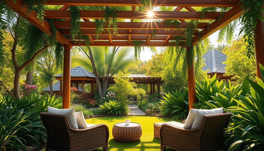 Sunlit garden under pergola, perfect for surviving heat wave