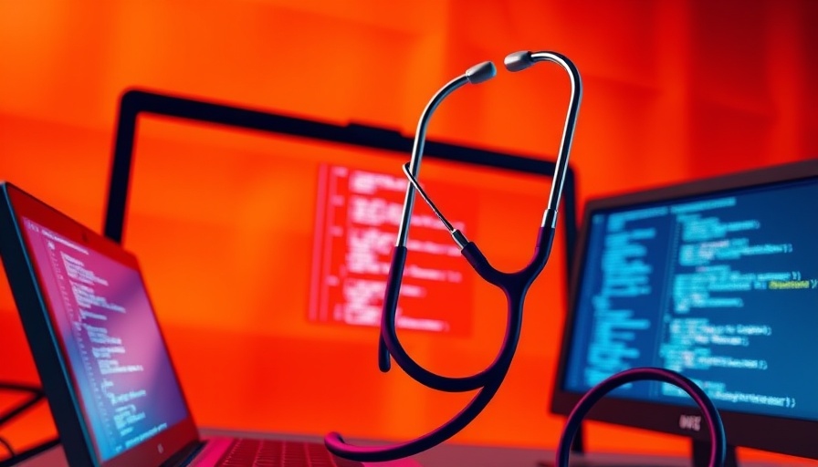 AI in health tech illustration with stethoscope and computer.