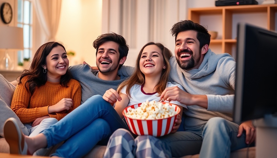 Family enjoying movie time together with popcorn.