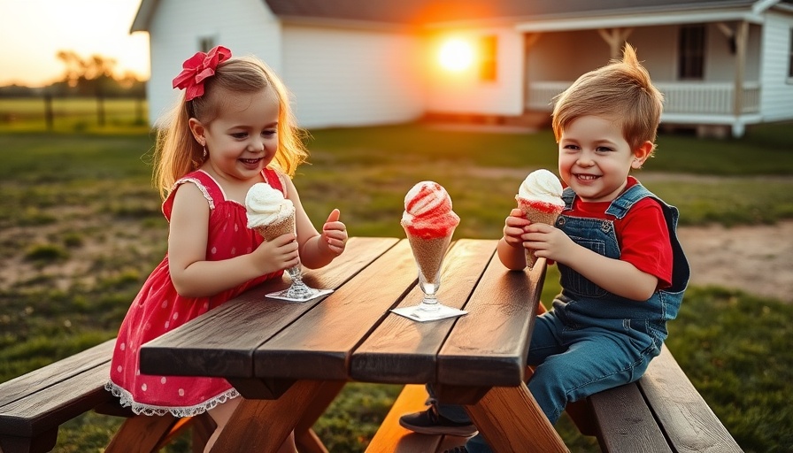 Two kids enjoying snow cones in a sunny backyard setting.