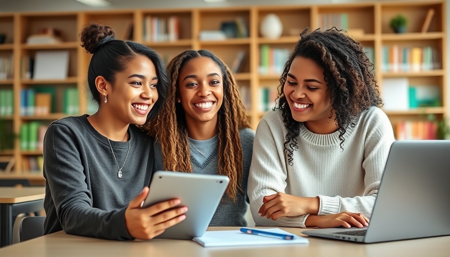 Teens chatting and smiling in a classroom, practicing fawning.