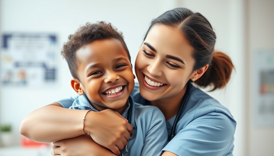 Nurse hugging smiling child, promoting healthy immune systems in kids.