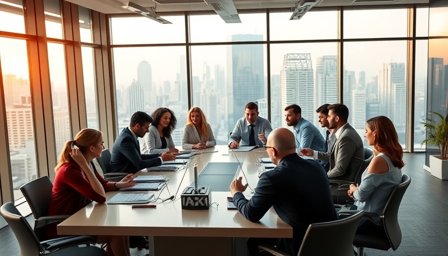 Diverse team discussing California AI Bill in office.