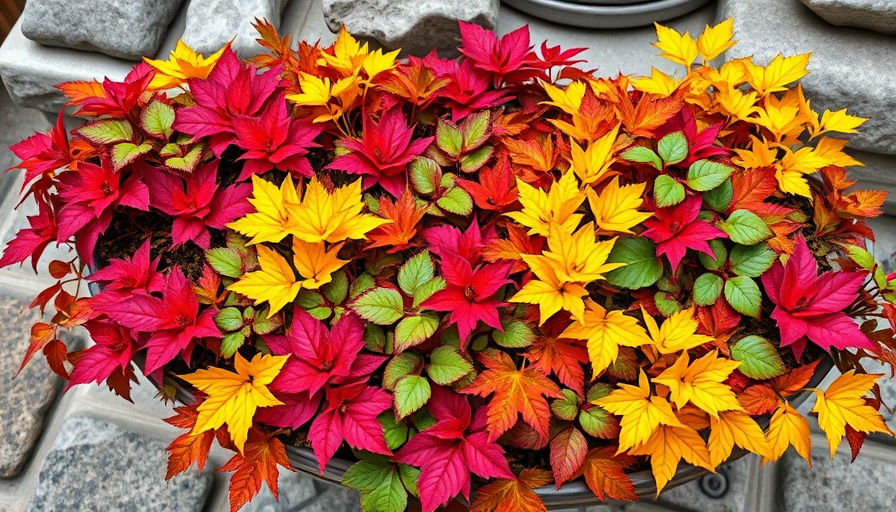 Colorful fall container garden with vibrant foliage.