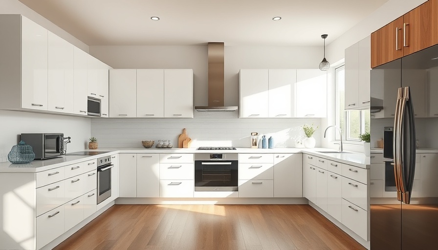 Modern kitchen with blue white wood makeover, sleek appliances and decor.