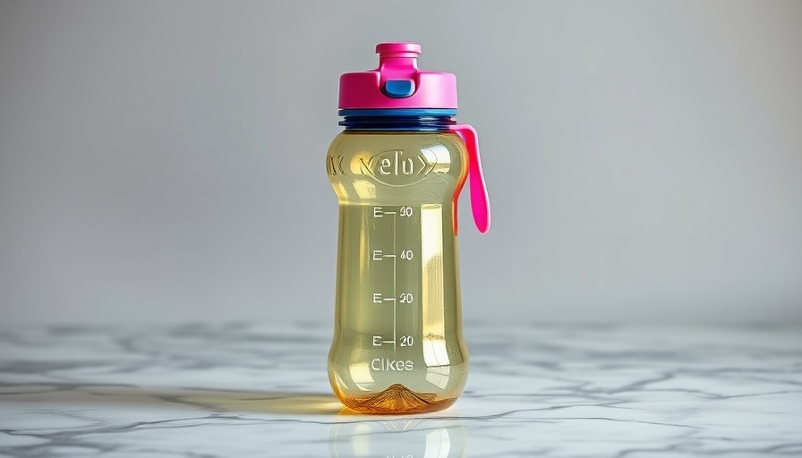 Colorful plastic water bottle for kids on a marble surface