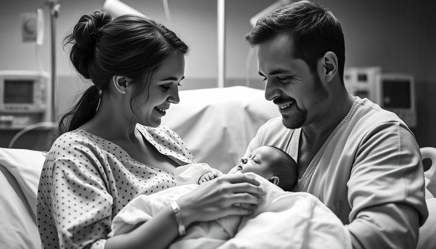 Matt and Angela Lanter gazing at newborn in hospital.