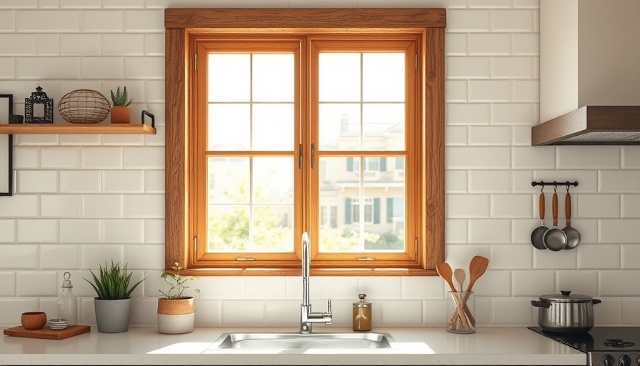 Modern kitchen with white subway tile layouts and rustic window.
