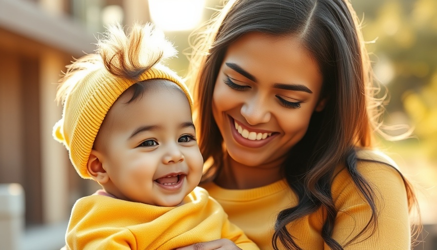 Woman and baby in yellow, modeling hard work for children.