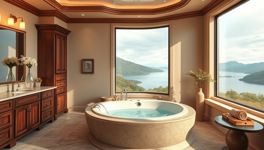 Luxurious spa-like bathroom renovation with whirlpool tub and scenic view.