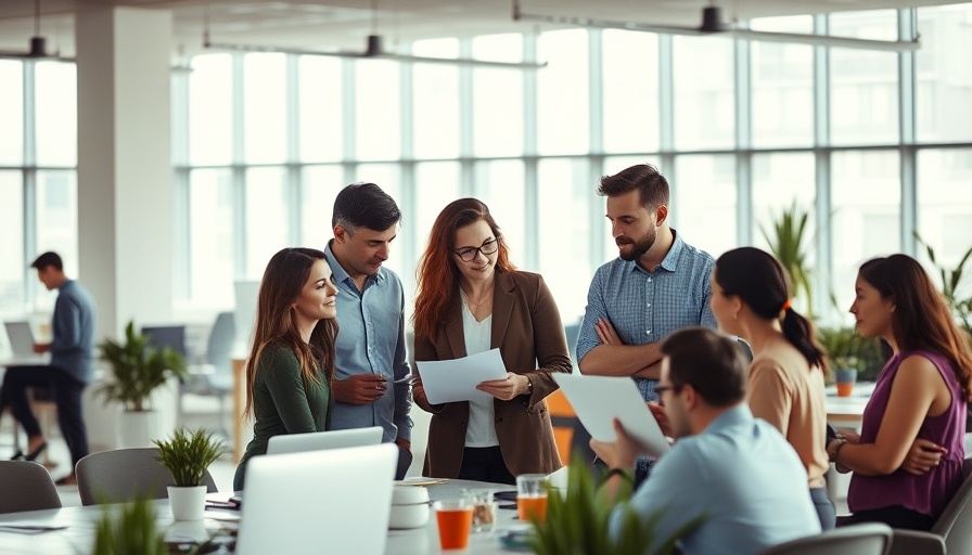 Diverse team collaborating in a modern office prioritizing work culture values.