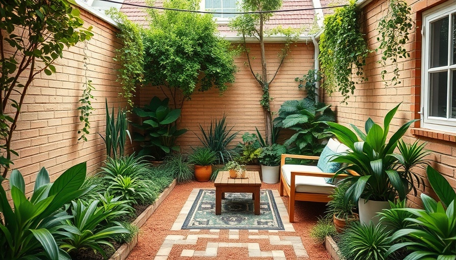 Renovated small backyard with cozy seating area and lush plants.