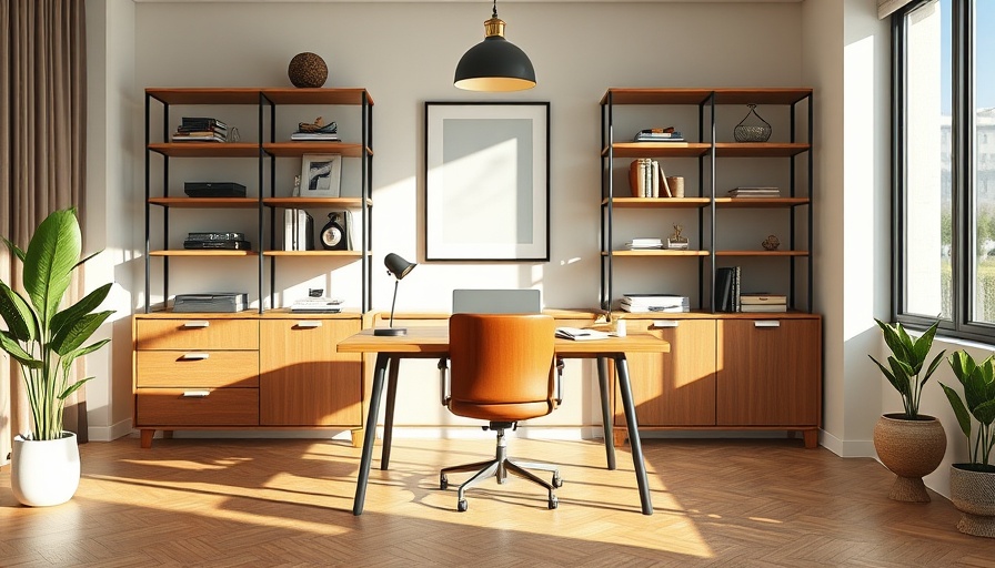 Luxurious wooden desk in a refreshed modern home office.