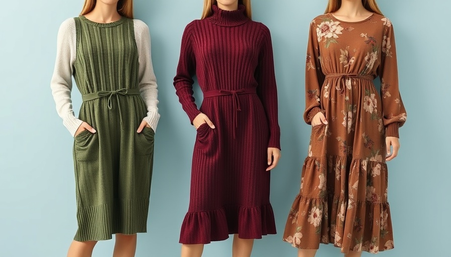 Trendy fall dresses for moms in green, burgundy, and brown.