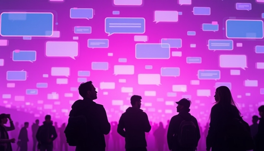 Silhouetted figures viewing chat bubbles, futuristic digital space, Communication Guidelines for Workplace Culture.