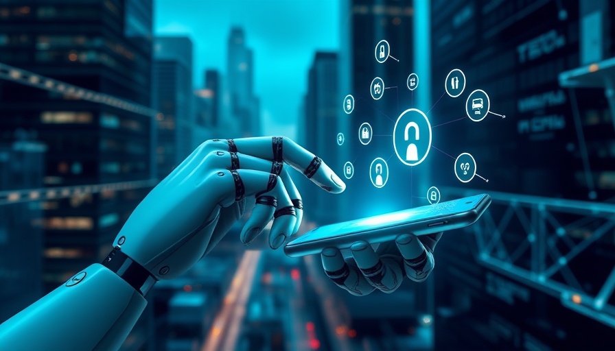 Robotic hand and smartphone with digital security icons, perplexity AI theme.