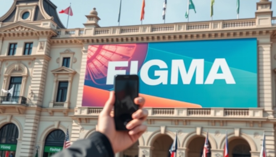 Figma sign on building facade with person blurred in foreground.