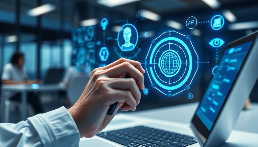 Enterprise AI software interface with holograms on laptop.