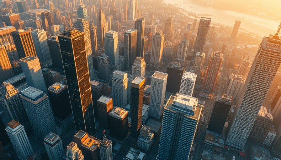 Aerial city skyline with skyscrapers during sunset, related to Nvidia earnings report.