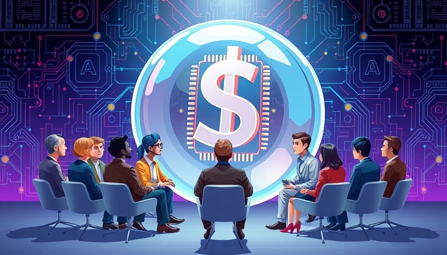 AI bubble burst concept with professionals discussing technology inside a bubble.