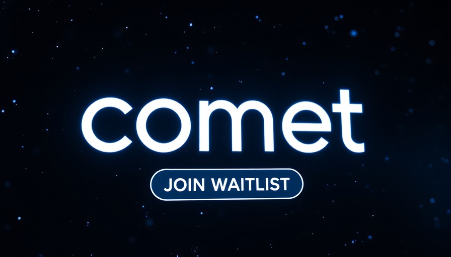 Perplexity AI futuristic browser interface with comet logo and waitlist button.