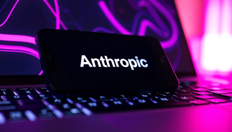 Smartphone with 'Anthropic' on screen over glowing keyboard.