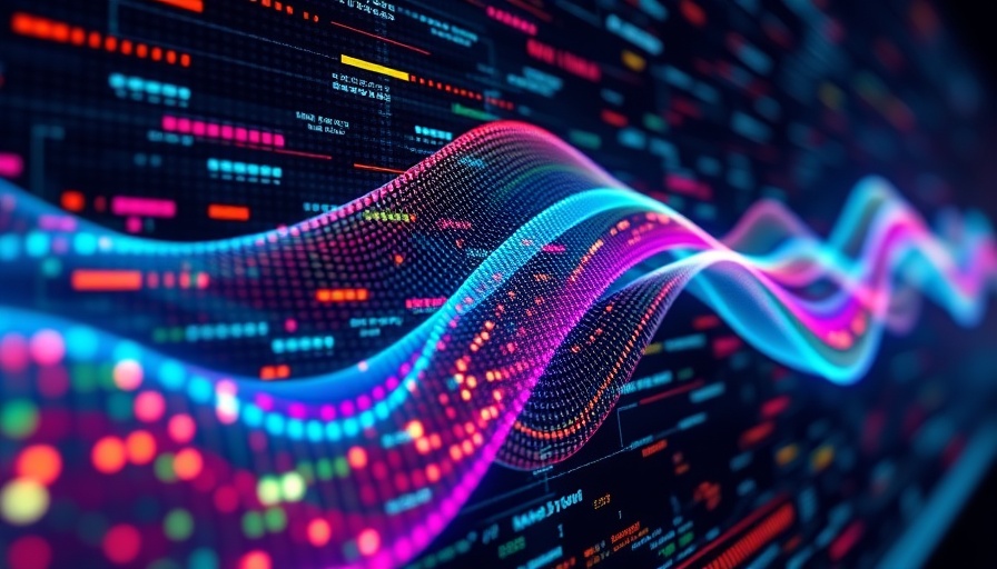 Abstract digital waveform in neon hues showing AI data representation.