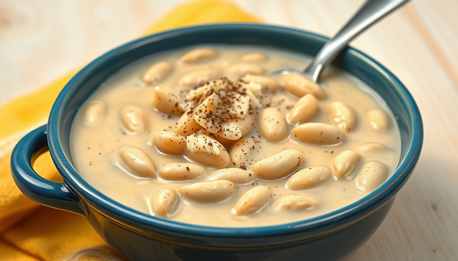Easy recipes for creamy beans in blue bowl with cheese