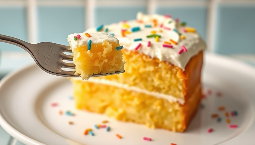 Best yellow cake mix slice with icing and sprinkles.