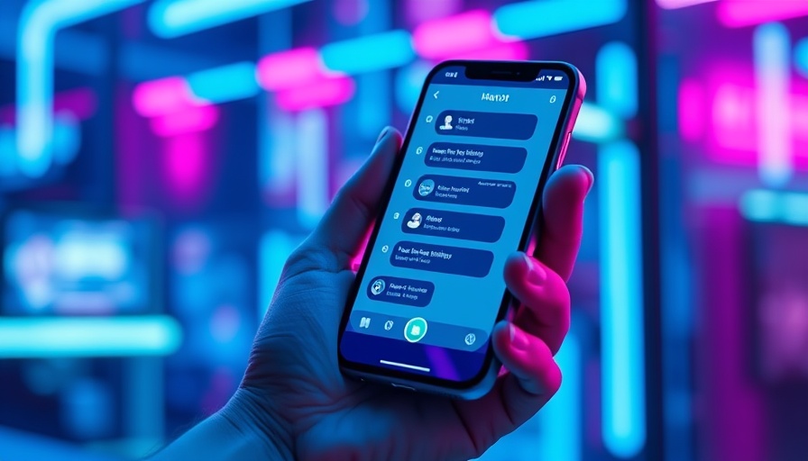 Smartphone showing chatbot interface in vibrant lighting