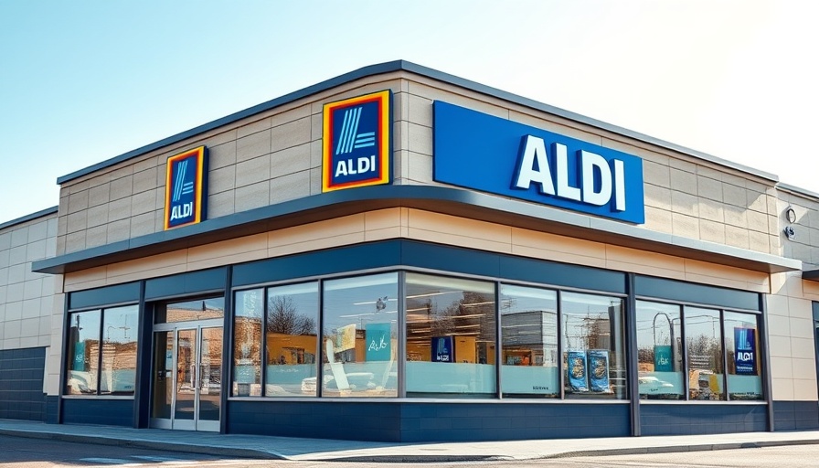 Aldi store exterior showcasing signage under a clear sky.