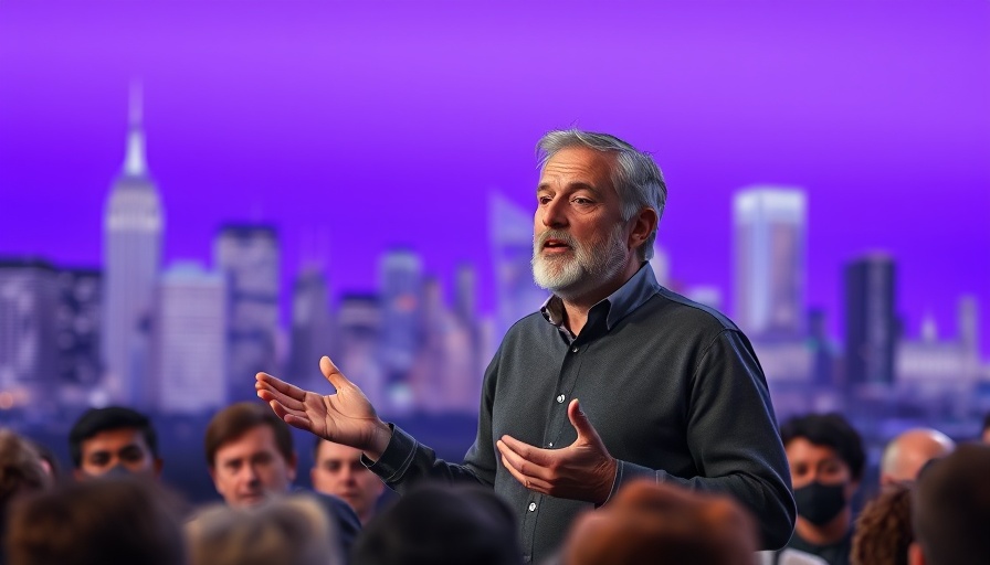 Middle-aged man speaking at event with purple background, discussing OpenAI erotica plan.