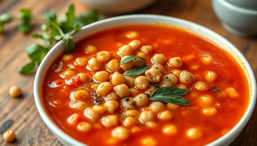 Close-up of 20-minute tomato orzo soup in a white bowl.