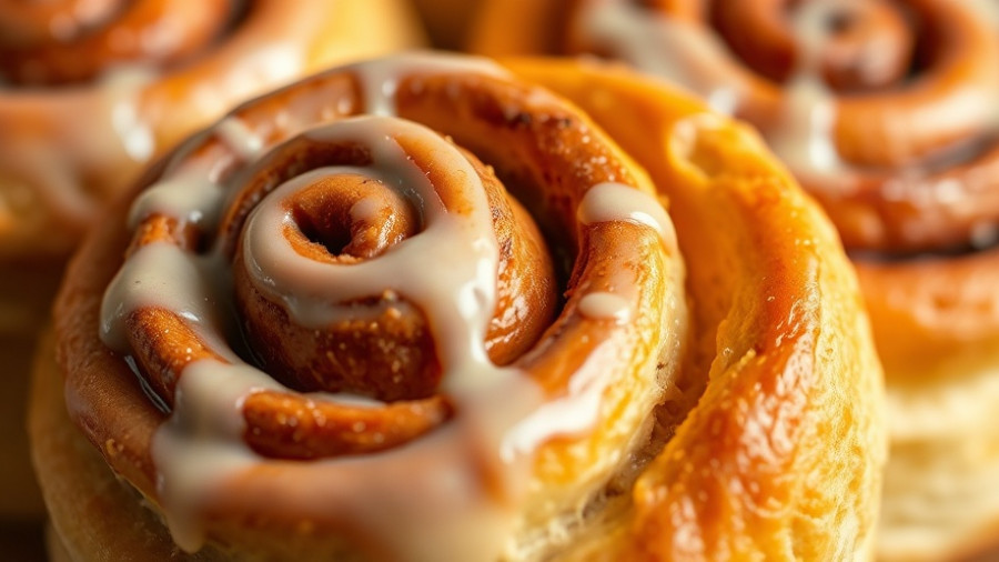 Easy recipes using canned cinnamon rolls with icing close-up.