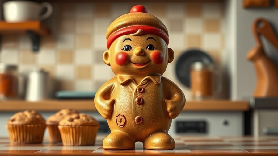 Vintage doughboy cookie jar in kitchen setting.