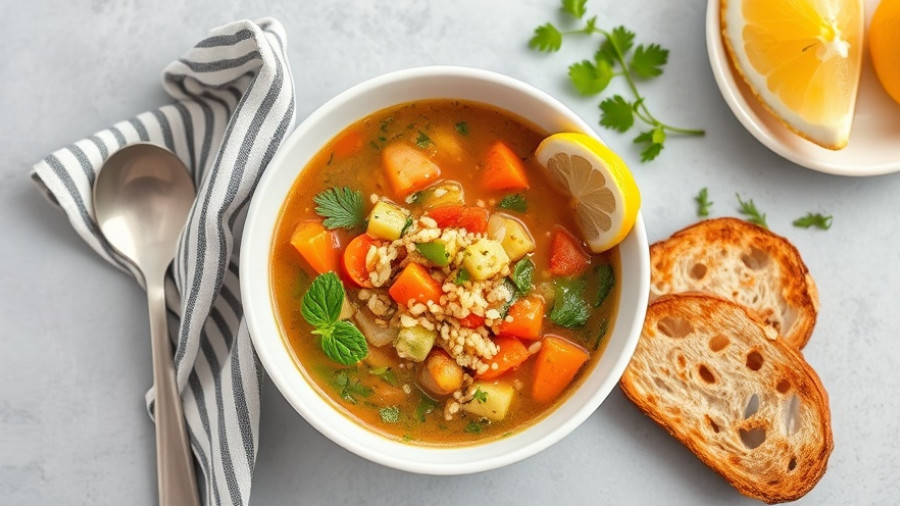 Hearty vegetable soup with toast; upgrade for better soups.