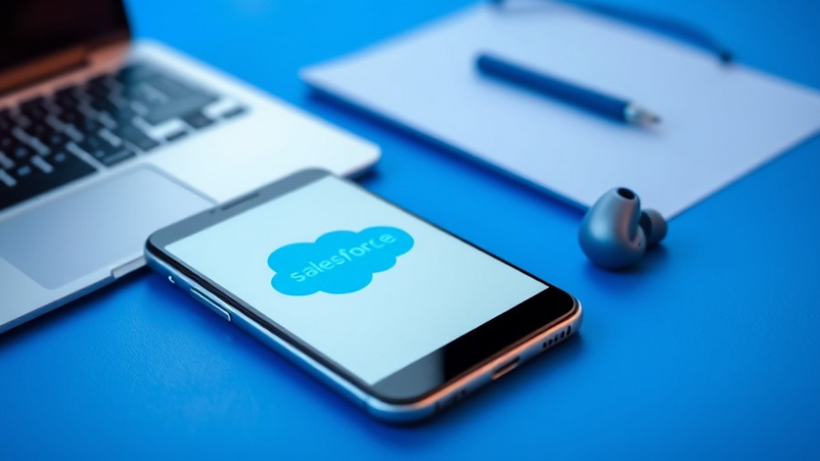 Agentic AI concept with Salesforce app on smartphone, laptop, earbuds.