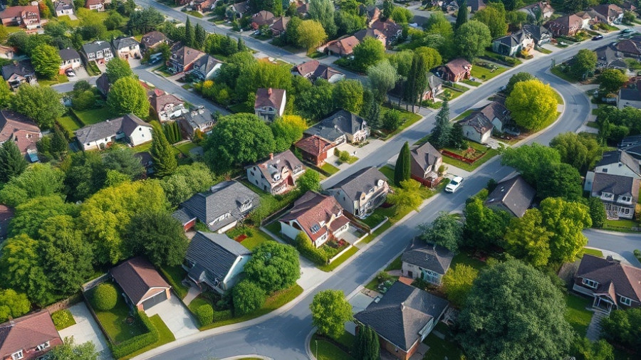 Aerial view of a neighborhood, potential for housing market predictions.