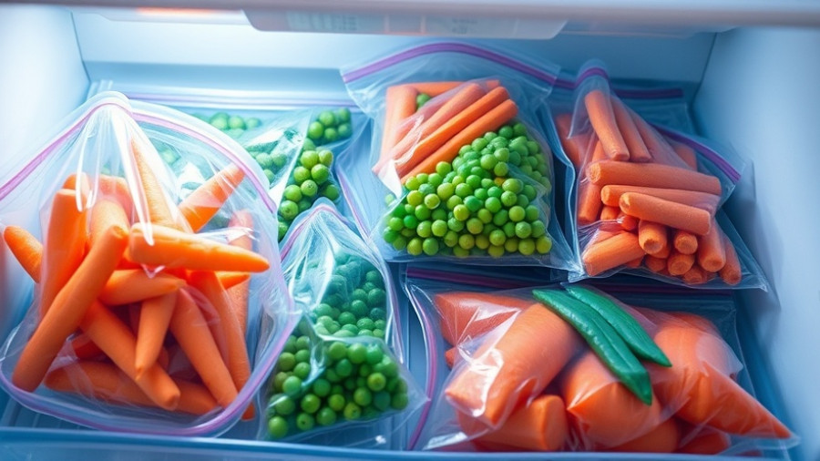 Organized freezer with best frozen vegetables in bags.