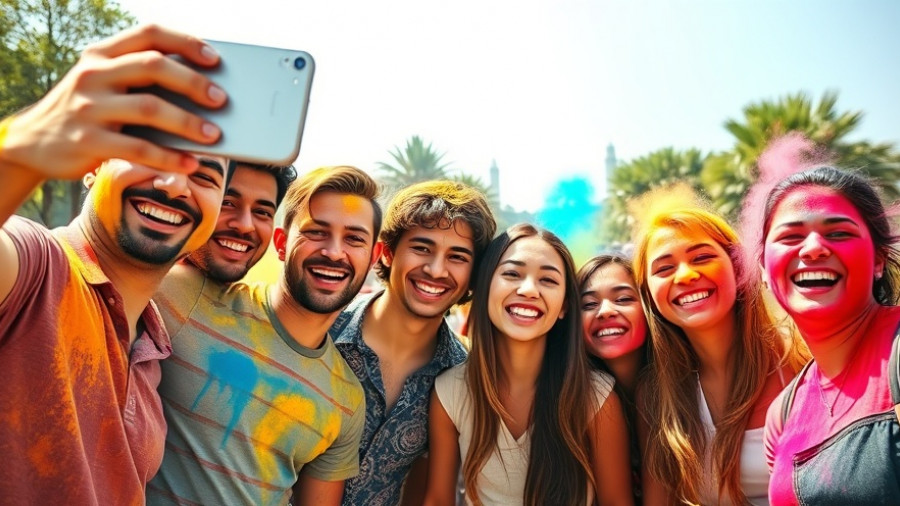 Perplexity AI: Young adults at a colorful festival, joyful selfie.