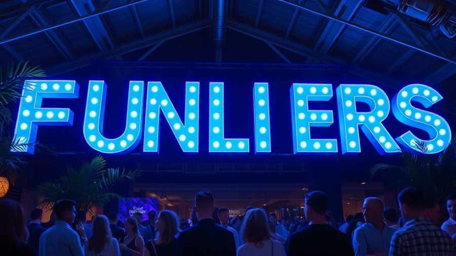 AI-enhanced CRM benefits displayed in neon lighting at an event.