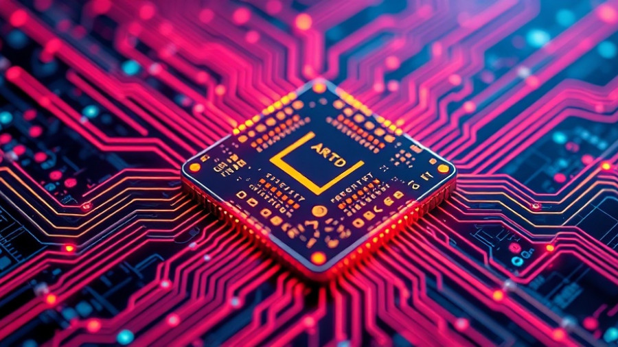 Futuristic Axelera Europa AI chip glowing with neon circuitry.