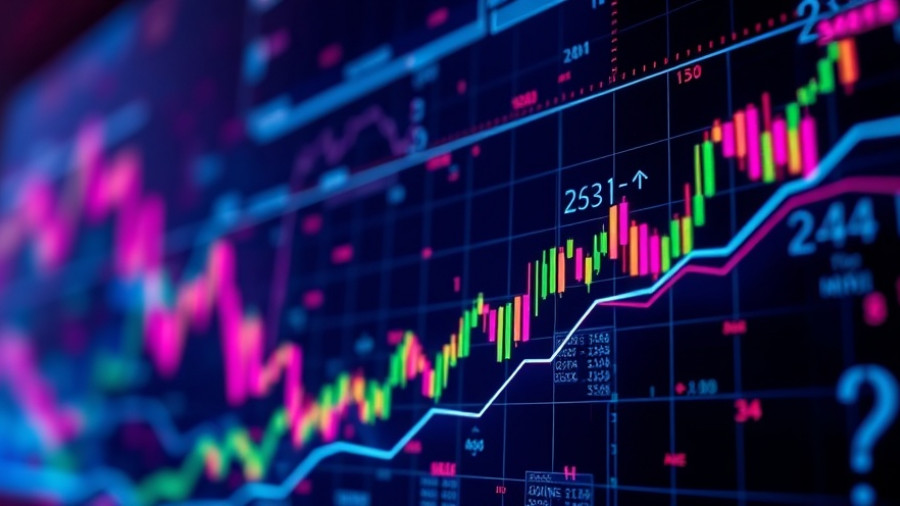 Futuristic stock growth visualization with vibrant lines.