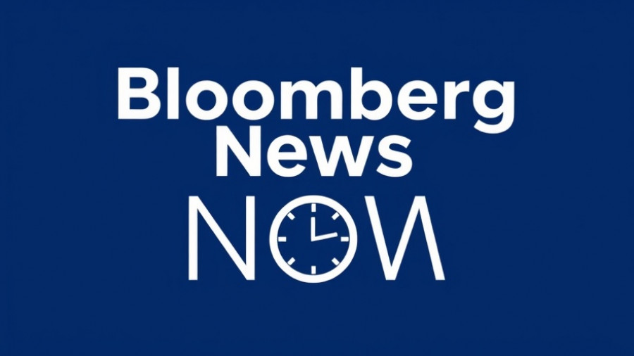 Bold Bloomberg News Now graphic with clock symbol in blue.