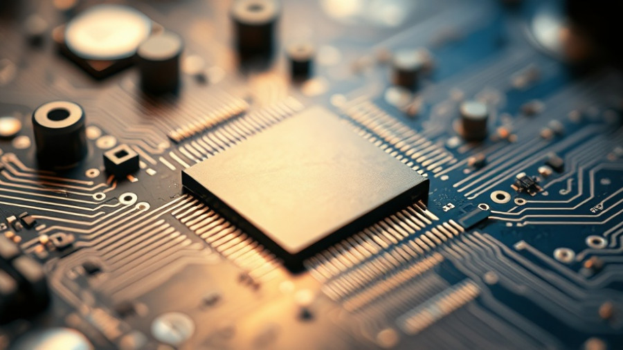 Close-up view of a DeepSeek OCR AI model microchip on a circuit board, highly detailed.