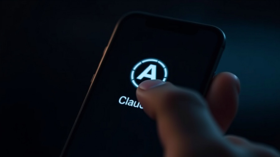 Close-up of finger tapping on Claude AI app icon with digitized overlay.