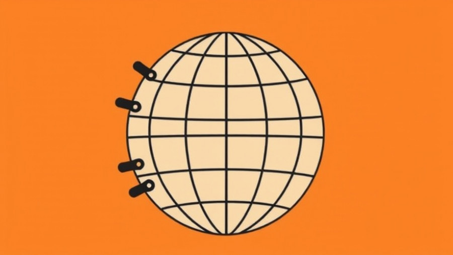 Minimalistic globe with brackets illustration on orange background, related to Claude AI.