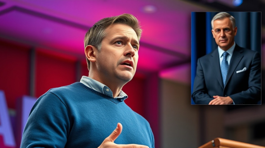 Anthropic AI controversy discussed by two concerned men on stage with vibrant backdrop.